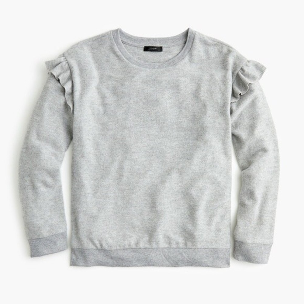 NWT J. Crew Supersoft  Ruffle Long Sleeve Top Grey
